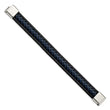 Chisel Stainless Steel Polished Black and Blue Braided Leather 8.25 inch Bracelet