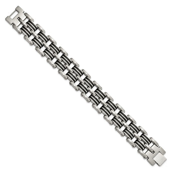Chisel Stainless Steel Brushed and Polished with Black Rubber Inlay 8.25 inch Link Bracelet