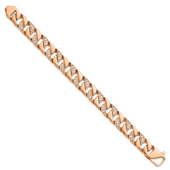 Chisel Stainless Steel Polished Rose IP-plated with CZ 7.75 inch Curb Link Bracelet