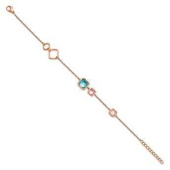 Chisel Stainless Steel Polished Rose IP-plated Multicolor Crystal 7.5 inch Bracelet with 1 inch Extension