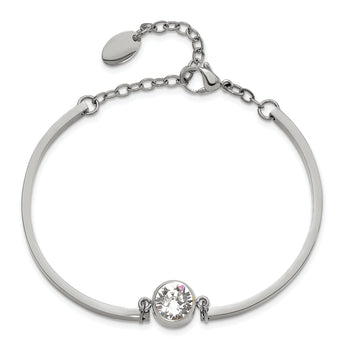 Chisel Stainless Steel Polished with Crystal from Swarovski 6.5 inch Bangle Bracelet with 2 inch Extension