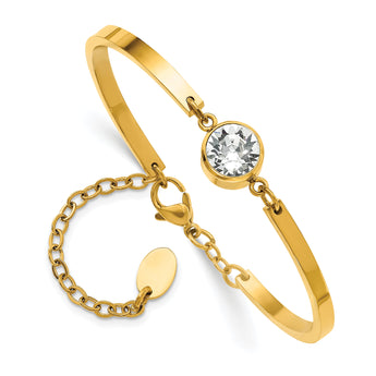 Chisel Stainless Steel Polished Yellow IP-plated with Crystal from Swarovski 6.5 inch Bangle Bracelet with 2 inch Extension