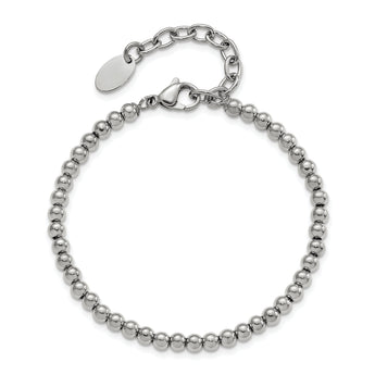 Chisel Stainless Steel Polished 4mm Beaded 6.5 inch Bracelet with 1.5 inch Extension