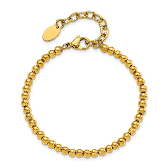 Chisel Stainless Steel Polished Yellow IP-plated 4mm Beaded 6.5 inch Bracelet with 1.5 inch Extension