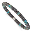 Chisel Stainless Steel Brushed Blue Sediment and Black Spectrolite Beaded Stretch Bracelet