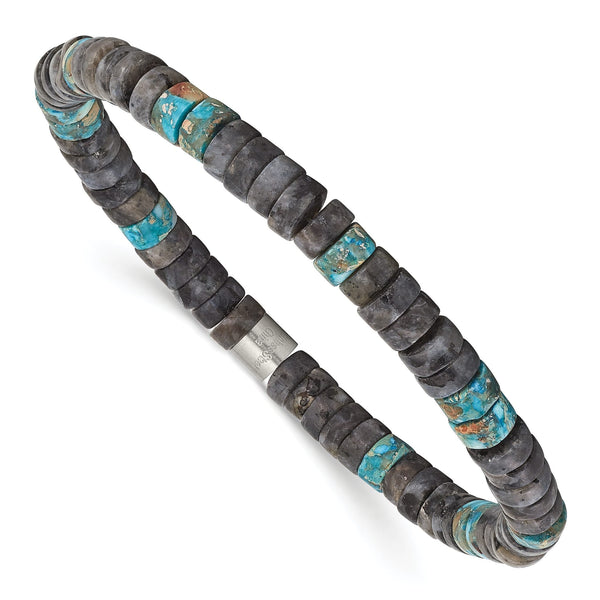 Chisel Blue Sediment & Spectrolite Beaded Bracelet in Stainless Steel, 6.5mm
