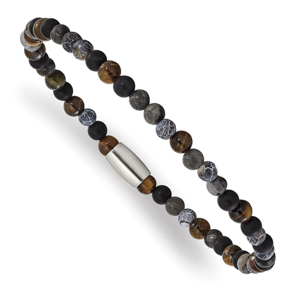 Chisel Tiger's Eye & Spectrolite Beaded Bracelet in Stainless Steel, 5mm