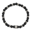 Chisel Stainless Steel Brushed 6.5mm Black Agate Beaded Stretch Bracelet