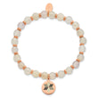 Chisel Stainless Steel Polished Rose IP-plated Enameled Flower Charm 6mm Jade Beaded Stretch Bracelet