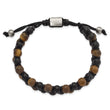Chisel Stainless Steel Brushed Tiger's Eye and Black Agate Black Nylon Adjustable Bracelet - 6 to 9