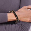 Chisel Tiger's Eye Black Agate Black Nylon Bracelet in Stainless Steel, 12mm