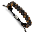 Chisel Tiger's Eye Black Agate Black Nylon Bracelet in Stainless Steel, 12mm