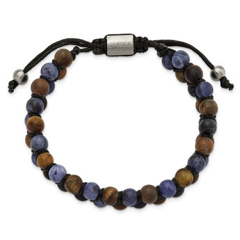 Chisel Tiger's Eye Sodalite Black Nylon Bracelet in Stainless Steel, 6.5 Inch