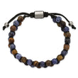 Chisel Stainless Steel Brushed Tiger's Eye and Sodalite Black Nylon Adjustable Bracelet - 6.5 to 9.5
