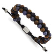 Chisel Tiger's Eye Sodalite Black Nylon Bracelet in Stainless Steel, 6.5 Inch