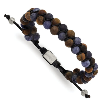Chisel Tiger's Eye Sodalite Black Nylon Bracelet in Stainless Steel, 6.5 Inch