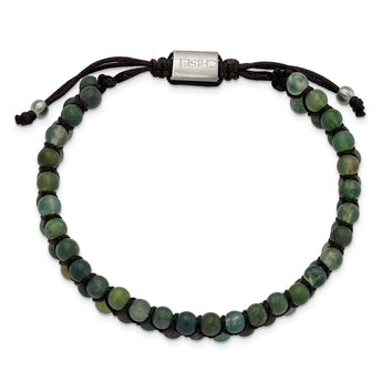 Chisel Stainless Steel Brushed Green Agate Black Nylon Adjustable Bracelet - 6.25 to 9