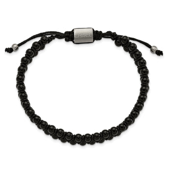 Chisel Stainless Steel Brushed Black Agate Black Nylon Adjustable Bracelet - 6.5 to 9.5