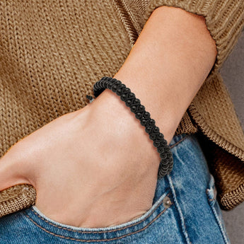 Chisel Black Agate Wrap Bracelet in Stainless Steel, 8.5mm, 6.5 Inch