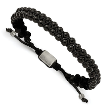 Chisel Black Agate Wrap Bracelet in Stainless Steel, 8.5mm, 6.5 Inch