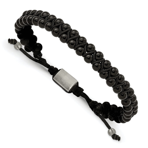 Chisel Black Agate Wrap Bracelet in Stainless Steel, 8.5mm, 6.5 Inch