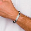 Chisel Stainless Steel Brushed Black Leather 8 inch ID Bracelet with .5 inch Extension