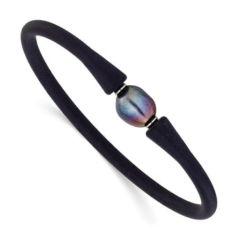 Chisel Freshwater Pearl Black Silicone Bracelet in Stainless Steel, 4mm