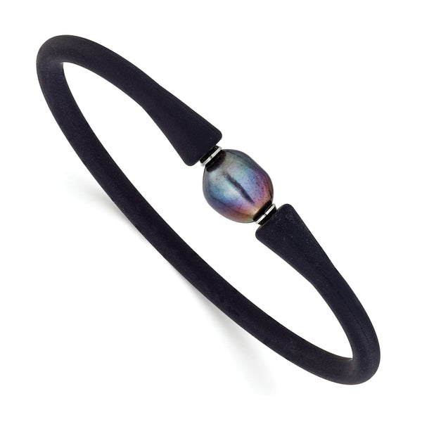 Chisel Freshwater Pearl Black Silicone Bracelet in Stainless Steel, 4mm