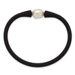 Chisel White Freshwater Pearl Black Silicone Bracelet in Stainless Steel, 4mm