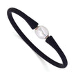 Chisel White Freshwater Pearl Black Silicone Bracelet in Stainless Steel, 4mm