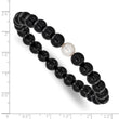 Chisel Black Onyx & White Freshwater Pearl Bracelet, 8mm Stretch