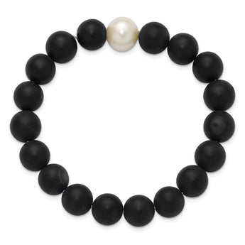 Chisel White Freshwater Pearl Beaded Bracelet, 10mm Stretch, 7 Inch