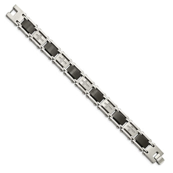 Stainless Steel Brushed and Polished Black IP-plated with 1/4 carat Diamond Bracelet for Men 8.75 in - Birthstone Company
