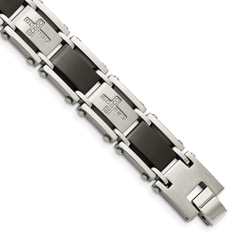 Stainless Steel Brushed and Polished Black IP-plated with 1/4 carat Diamond Bracelet for Men 8.75 in - Birthstone Company