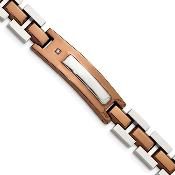 Stainless Steel Polished Brown IP-plated with .01 carat Diamond Bracelet for Men - Birthstone Company