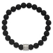 Chisel Hammered Onyx Beaded Bracelet in Stainless Steel, 8.3mm Stretch