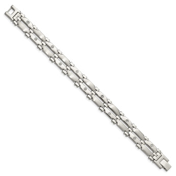 Stainless Steel Brushed and Polished with Rhodium-plated 14k White Gold and 1/20 carat Diamond Bracelet for Men - Birthstone Company
