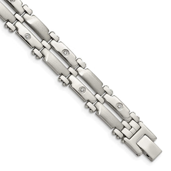 Stainless Steel Brushed and Polished with Rhodium-plated 14k White Gold and 1/20 carat Diamond Bracelet for Men - Birthstone Company