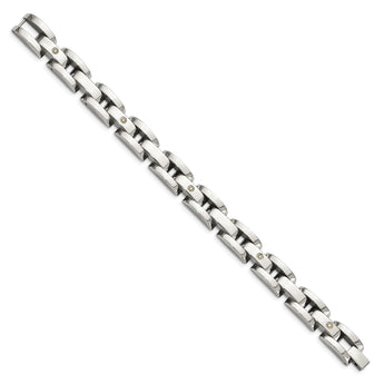 Stainless Steel Polished with Rhodium-plated 14k White Gold Accent and .03 carat Diamond Bracelet for Men - Birthstone Company