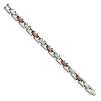 Stainless Steel Brown IP-plated w/1/4ct. Diamond 8.5in Bracelet - Birthstone Company