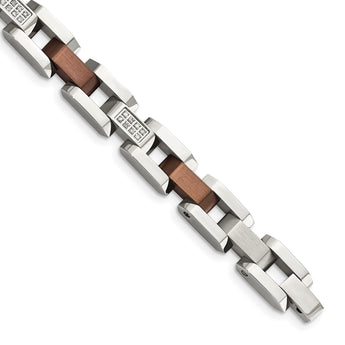 Stainless Steel Brown IP-plated w/1/4ct. Diamond 8.5in Bracelet - Birthstone Company