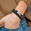 Stainless Steel Black and Brown Leather Wrap Bracelet