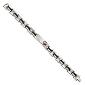 Stainless Steel Black Rubber Red Enamel 8in Medical Bracelet - Birthstone Company