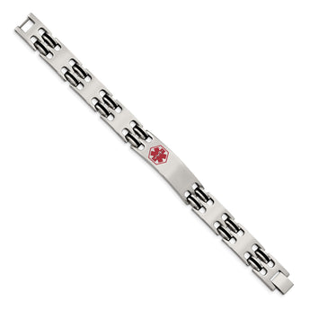 Stainless Steel Black Rubber Red Enamel 8.25in Medical Bracelet - Birthstone Company