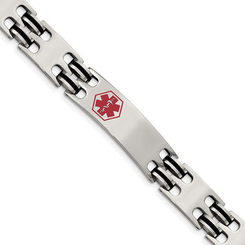 Stainless Steel Black Rubber Red Enamel 8.25in Medical Bracelet - Birthstone Company