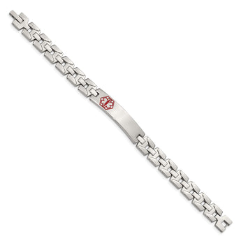 Stainless Steel Brushed & Polished Red Enamel 8in Medical Bracelet - Birthstone Company