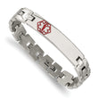Stainless Steel Brushed & Polished Red Enamel 8in Medical Bracelet - Birthstone Company