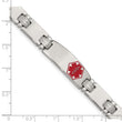 Stainless Steel Polished/Brushed Red Enamel 8.25in Medical Bracelet - Birthstone Company