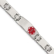 Stainless Steel Polished/Brushed Red Enamel 8.25in Medical Bracelet - Birthstone Company