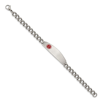 Stainless Steel Polished w/ Red Enamel 8.5in Medical Bracelet - Birthstone Company